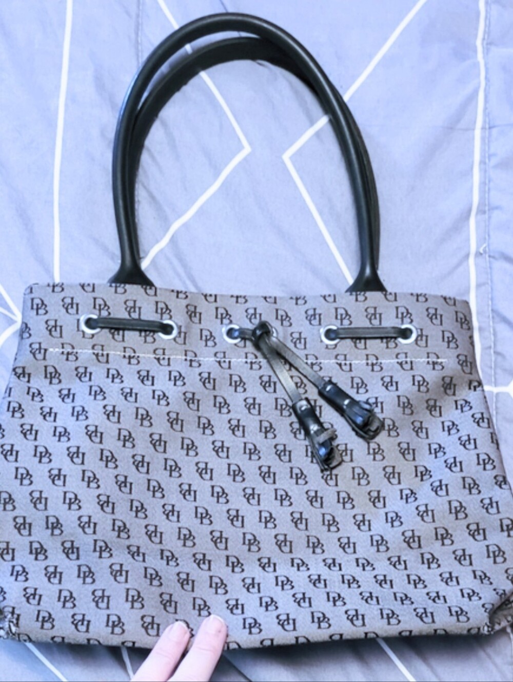 Vintage Dooney and Bourke leather and canvas Monogram Tote bag